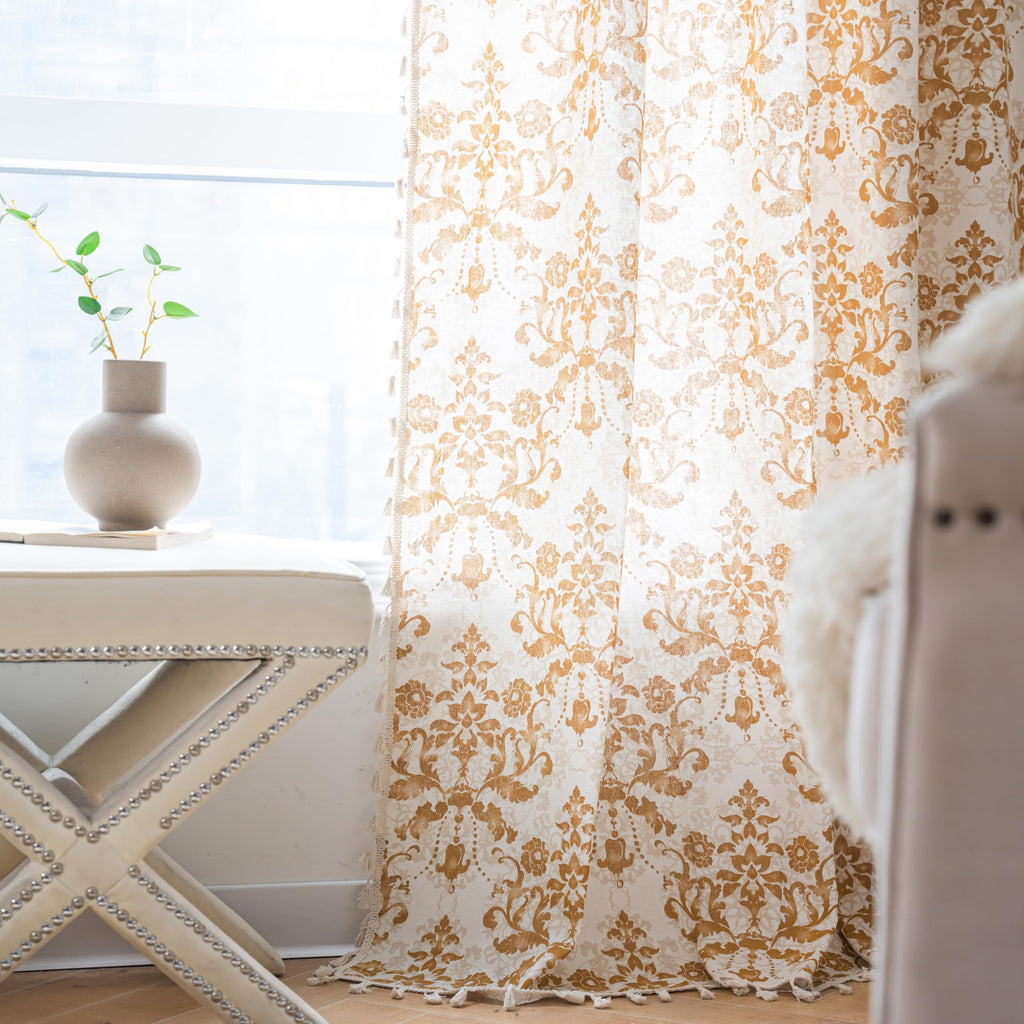 Boho Curtains Living Room 96 Inches Length Long, Printing Moroccan Cotton Linen Rod Pocket Vibe Farmhouse Bohemian