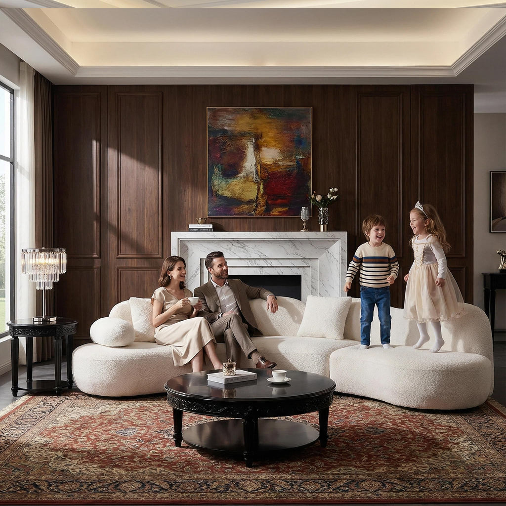 128" Oversized Modern Curved Sectional Sofa, 5-Seater Boucle Couch with 2 Pillows, Modular V-Shaped Sofa with Unique