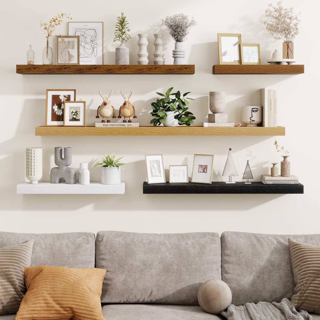 Floating Shelves Bathroom for Wall Mounted Shelves, 20 Inch Wood Shelf Set of 2, Home Storage & Display Decor, Oak