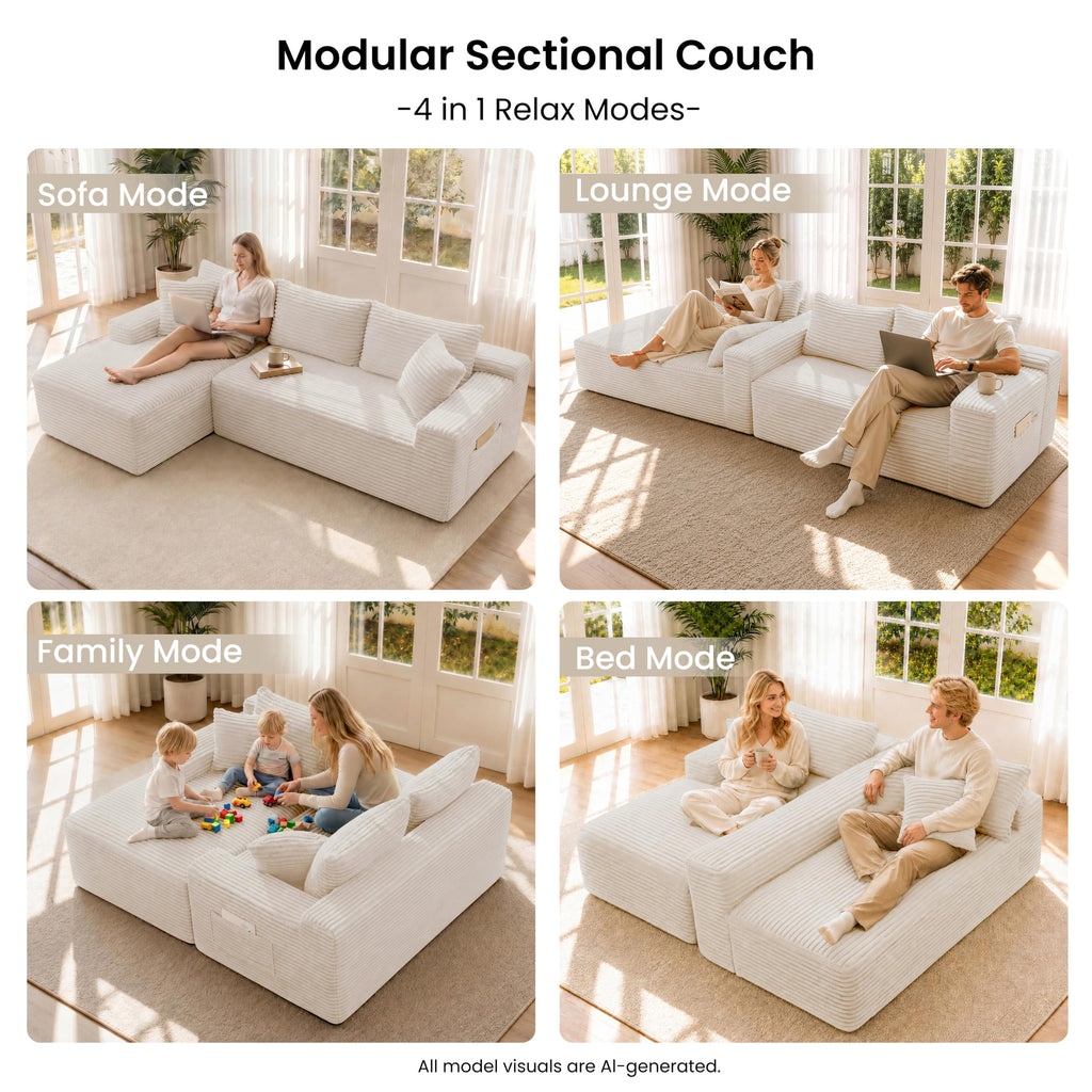 95" Modular Sectional Sofa, Boneless Chaise L-Shaped Couch
