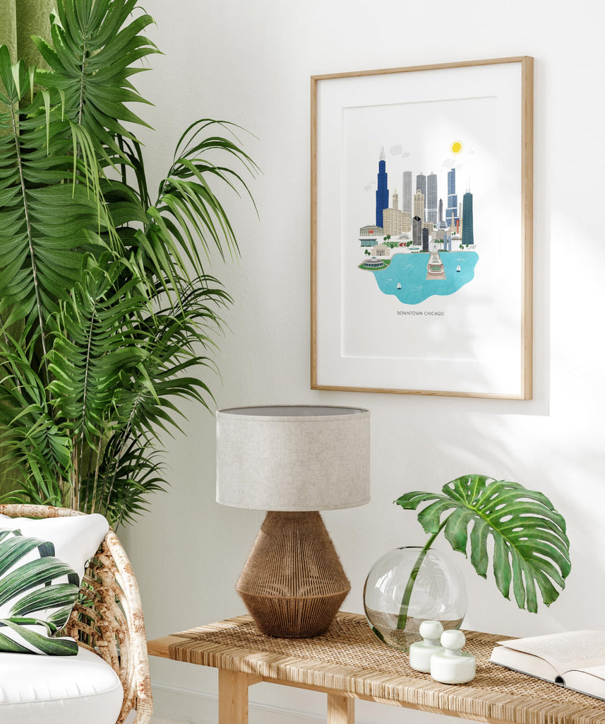 Chicago City Skyline Print 12x16 | Wall | Illustration | Buildings | Downtown | Cityscape | Illinois | Trendy