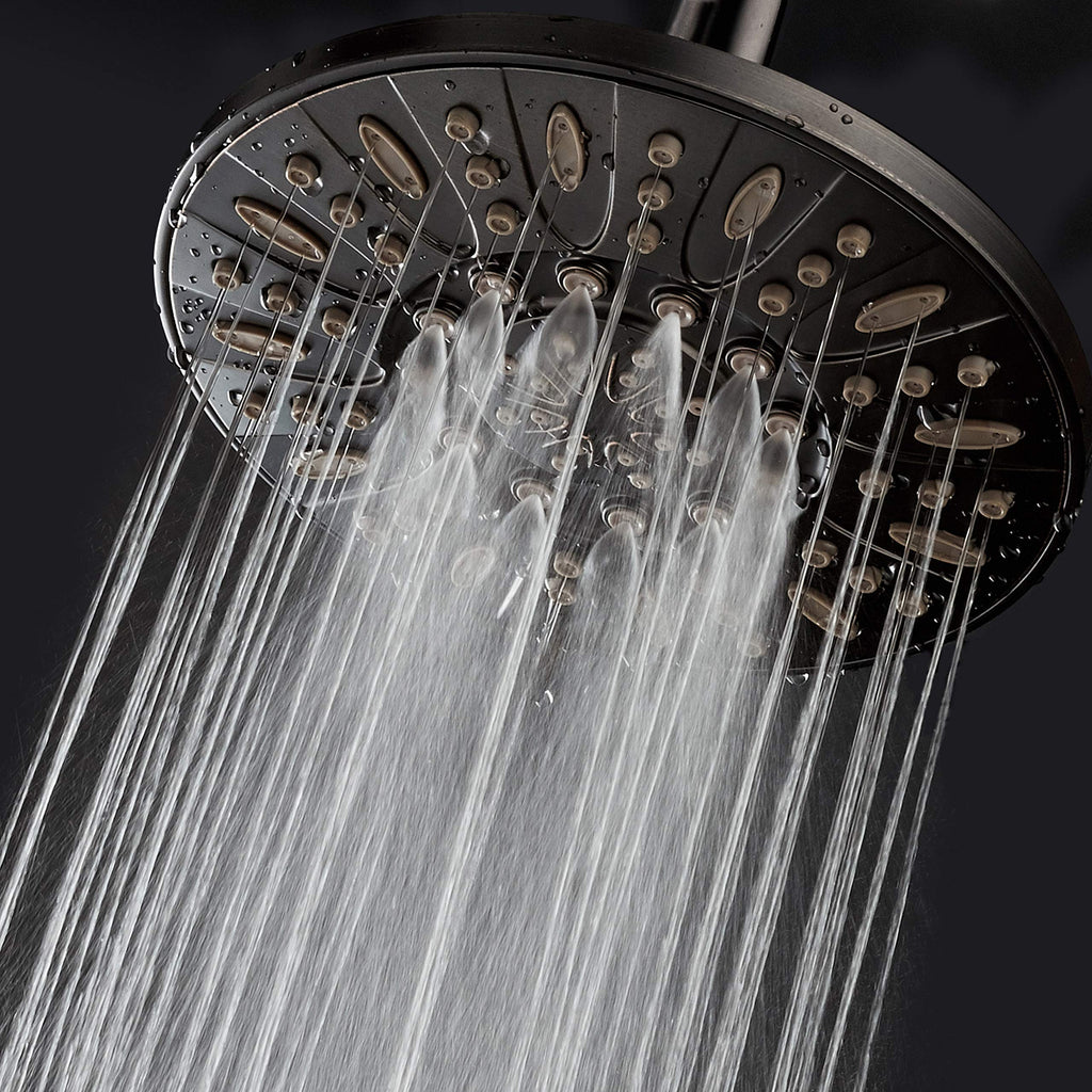 OIL RUBBED BRONZE High Pressure 6-Setting 7" Rain Shower Head - Angle Adjustable, Anti-Clog Showerhead Jets
