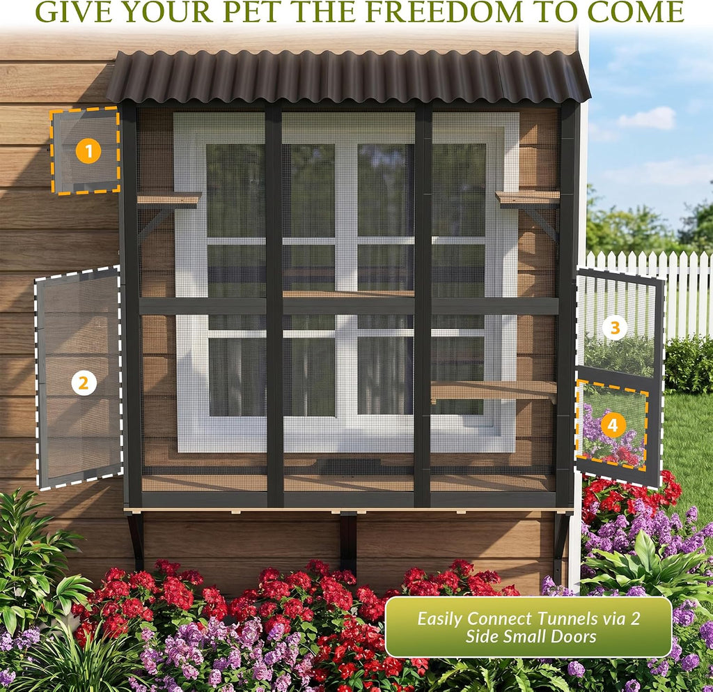 Outdoor Cat Catio with Shelf, Cat Window Perch for Large Indoor Cats