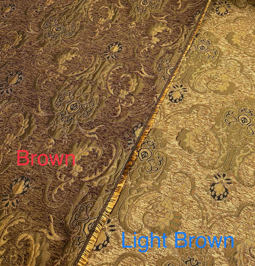 Damask, Chenille, Upholstery, Drapery Fabric, Sold By the Yard 58" Wide (Light Bron/Gold)