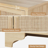 4-Door Sideboard Buffet Cabinet, Natural Rattan Storage Cabinet, Boho Entryway Console Table