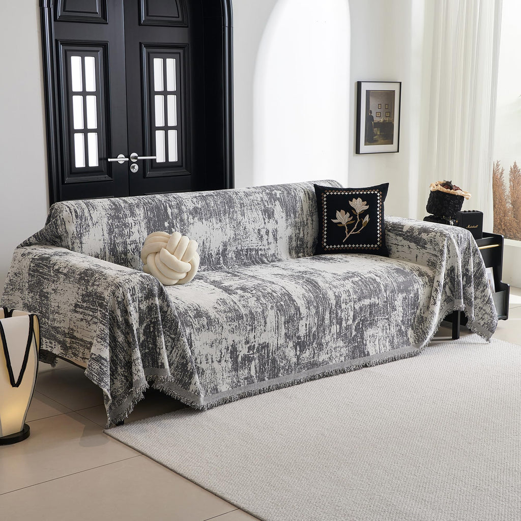 Sectional Couch Cover Deep Grey Abstract Geometric Sofa Covers for Sectional Sofa L Shape Chenille Couch Protector