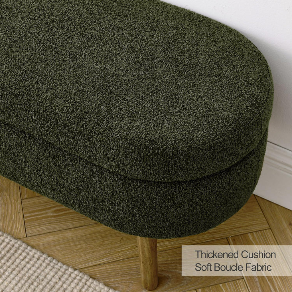 43.5" Fabric Storage Ottoman Bench, Upholstered Boucle Ottoman with Safety Hinge, Entryway Bench with Rubber Wood Legs