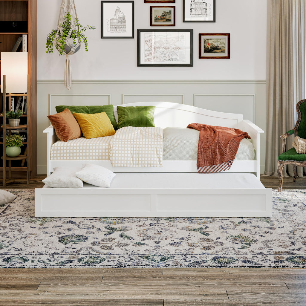 Acadia Twin Wood Daybed with Twin Trundle, White