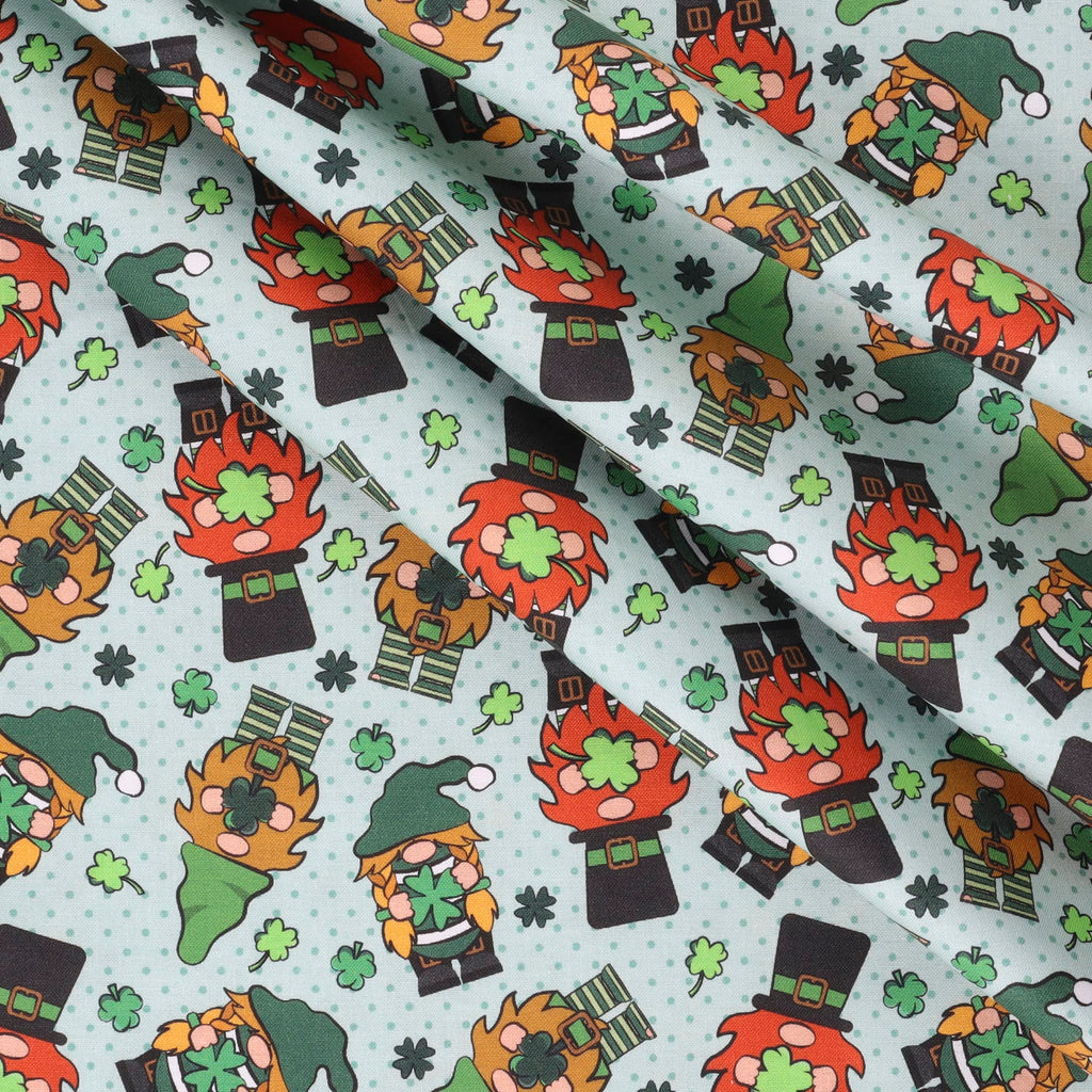 St Patrick's Cotton Fabric, Gnomes Cut by The Yard
