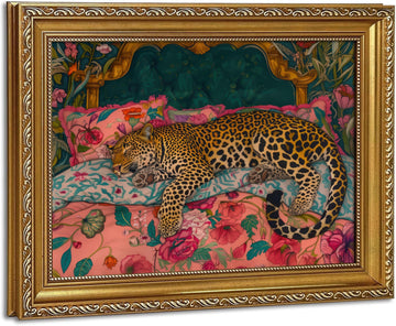 Vintage Gold Framed Wall Art Maximalist Sleeping Leopard Wall Decor 12×16in