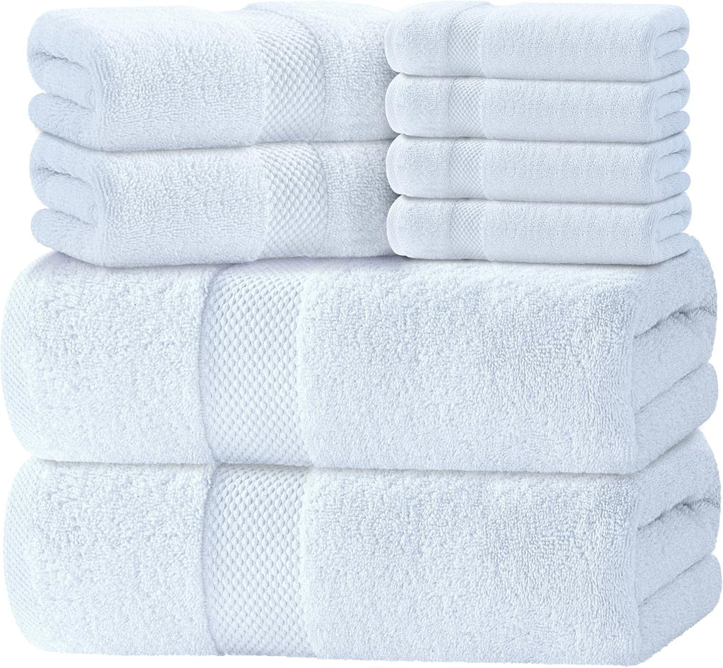 Luxury White Bath Towel Set of 8 Pieces - 100% Turkish Cotton 700 GSM Highly Absorbent Towels , 2 Bath Towels, 2 Hand