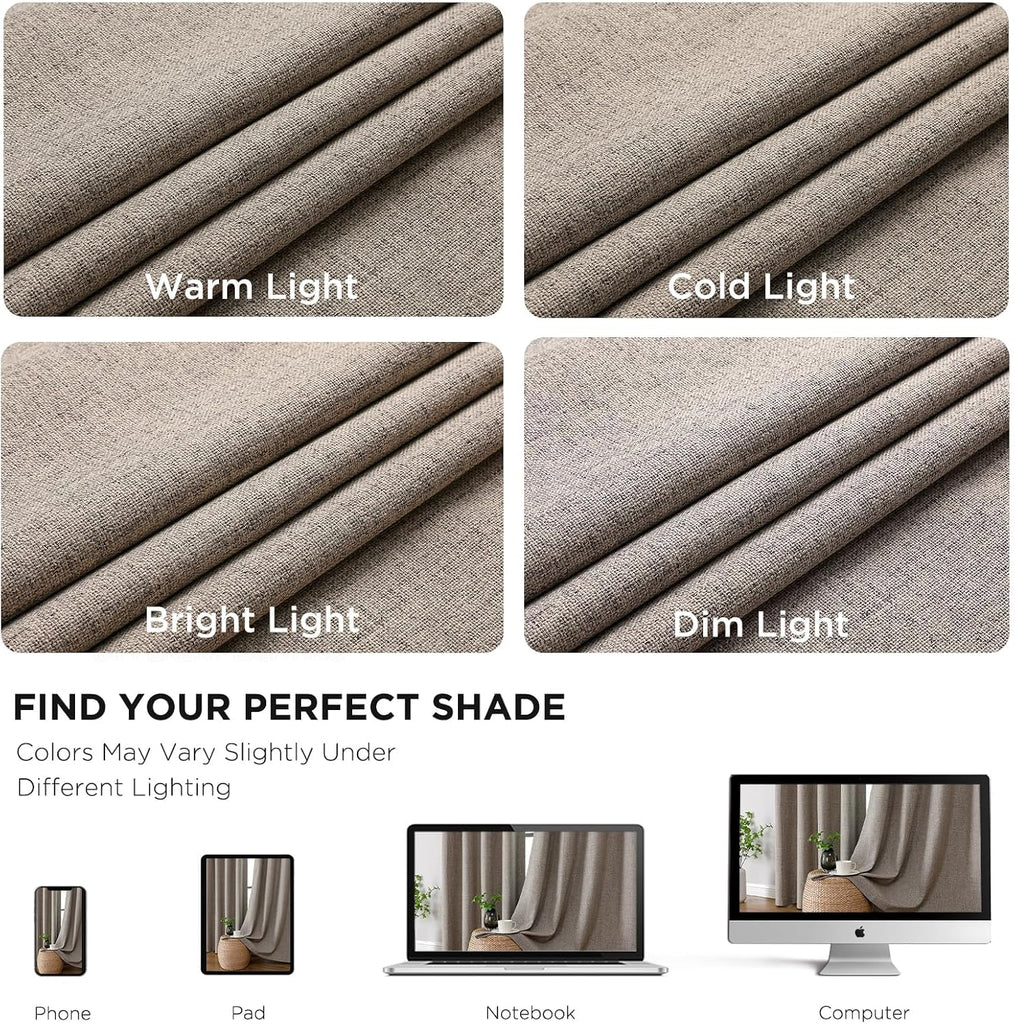 100% Blackout Curtains 96 inches Long 2 Panels Set, Faux Linen Room Darkening Long Drapes With Grommet, Thermal