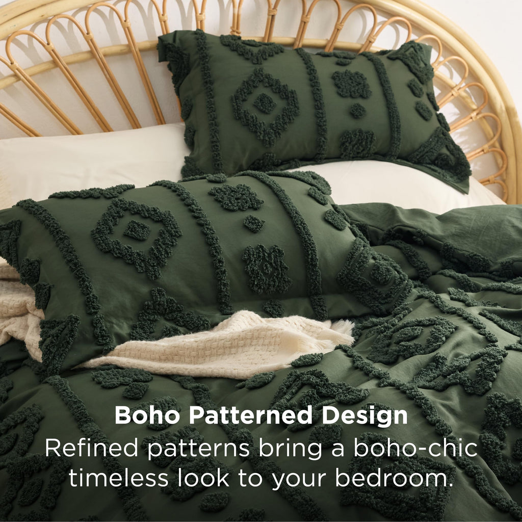 Boho Tufted Green Comforter King Size, GentleSoftTM 3 Pieces Boho Farmhouse-Style Decor Bedding, Exquisite Bedding