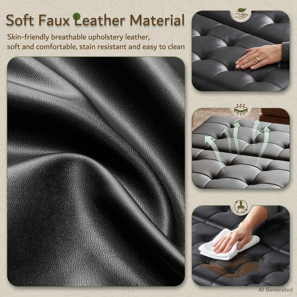 Black Leather 36 Inch Extra Large Lift Top Living Room Storage Ottoman