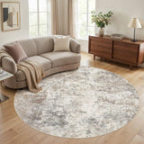 8ft Round Area Rug Living Room Rugs - 8x8 Washable Neutral Modern Abstract Soft Thin Rug Indoor Floo