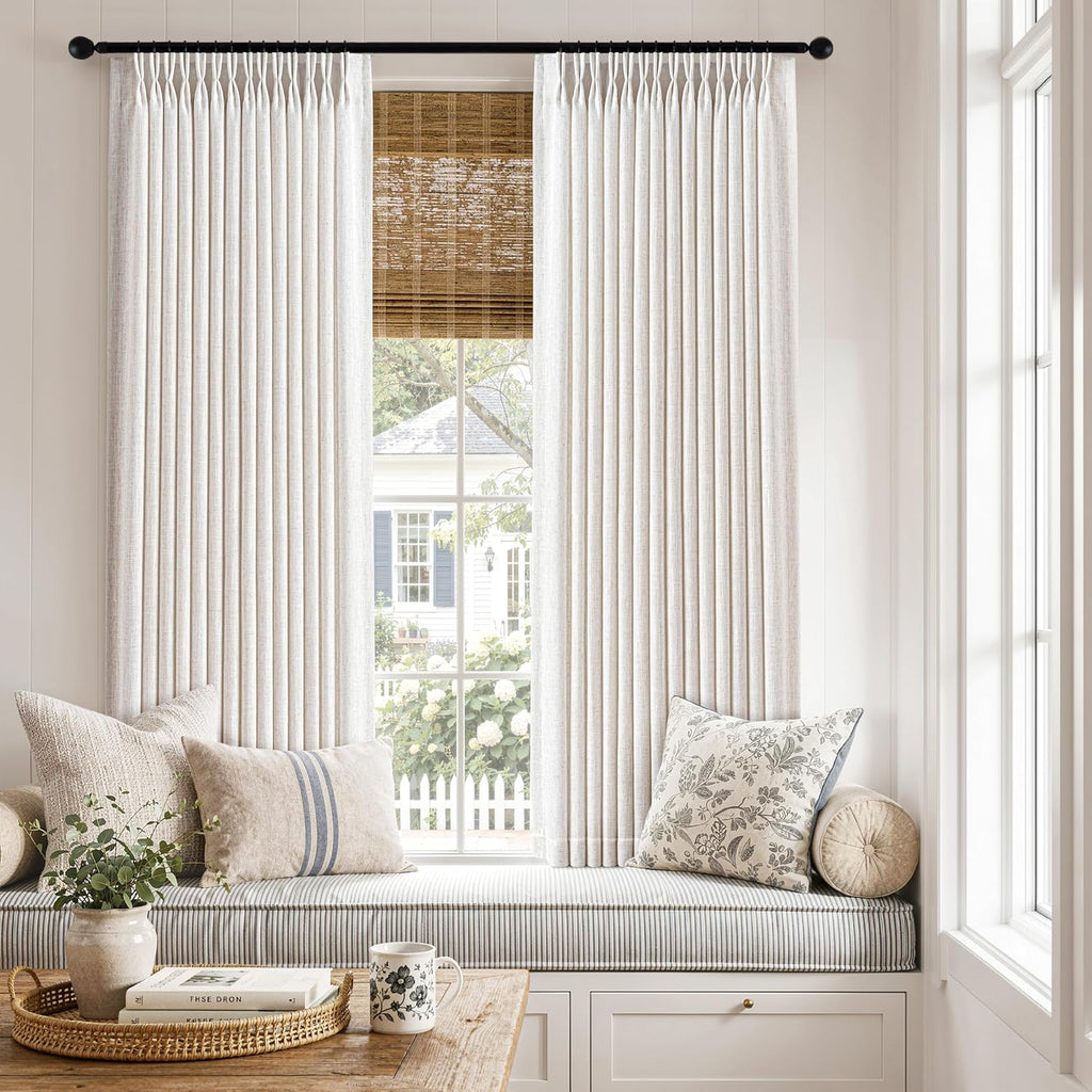 Pinch Pleated Linen Curtains 90 Inches Long 2 Panels Natural