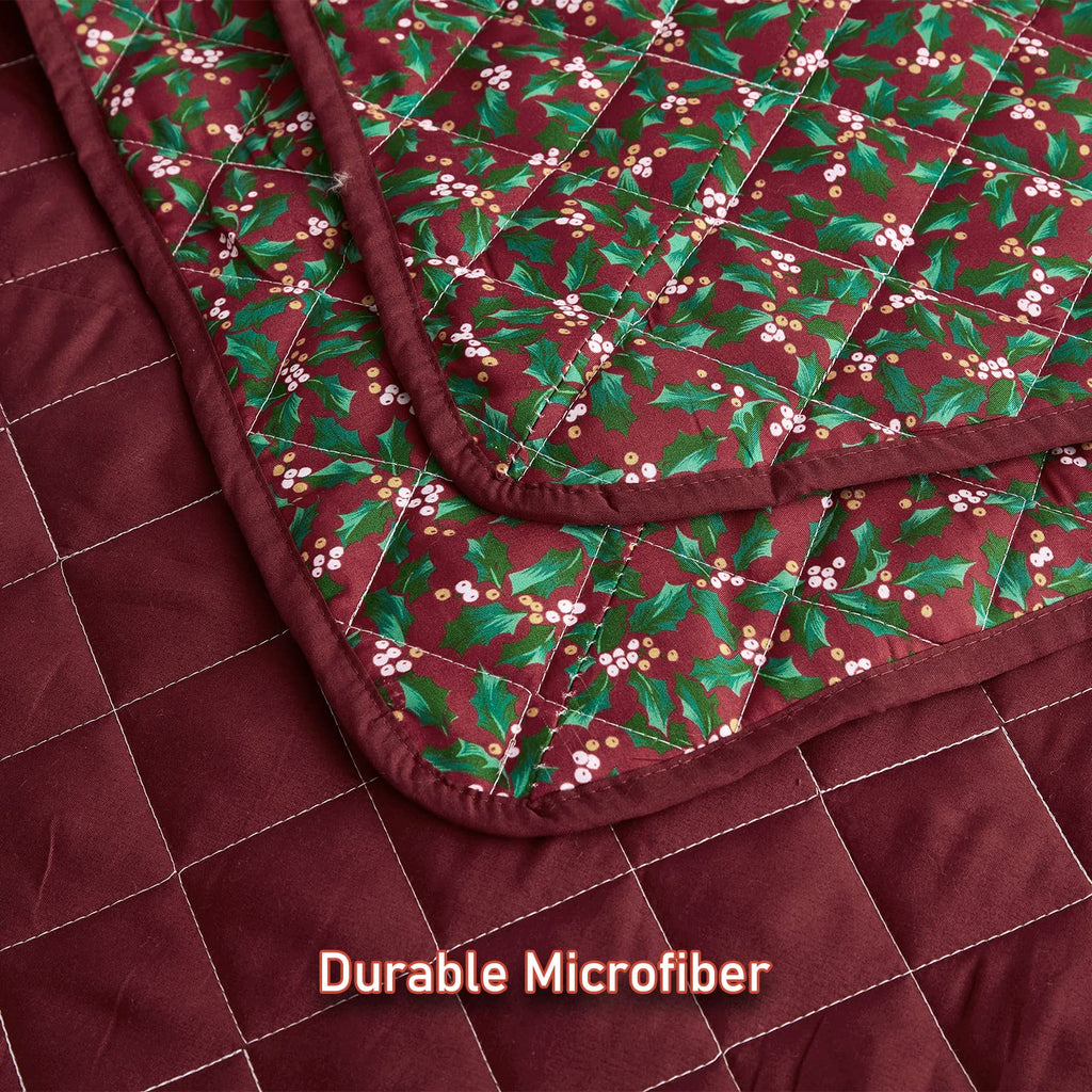 Christmas Oversized Bedspread King Size, Santa Claus Pattern Bedding Quilt, Rustic Lodge Plaid Patchwork Coverlet