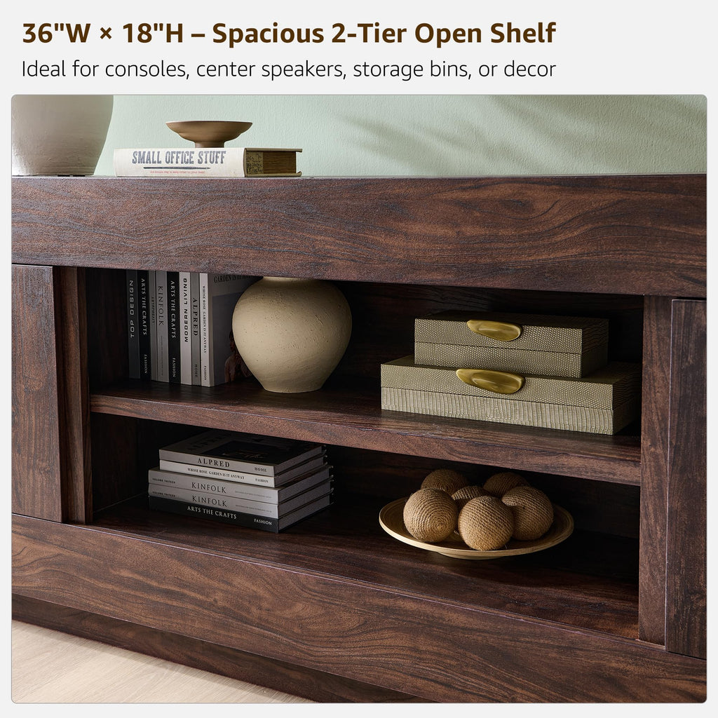Modern 70" TV Stand for 80" TV, Thick Block Media Console, Dark Walnut
