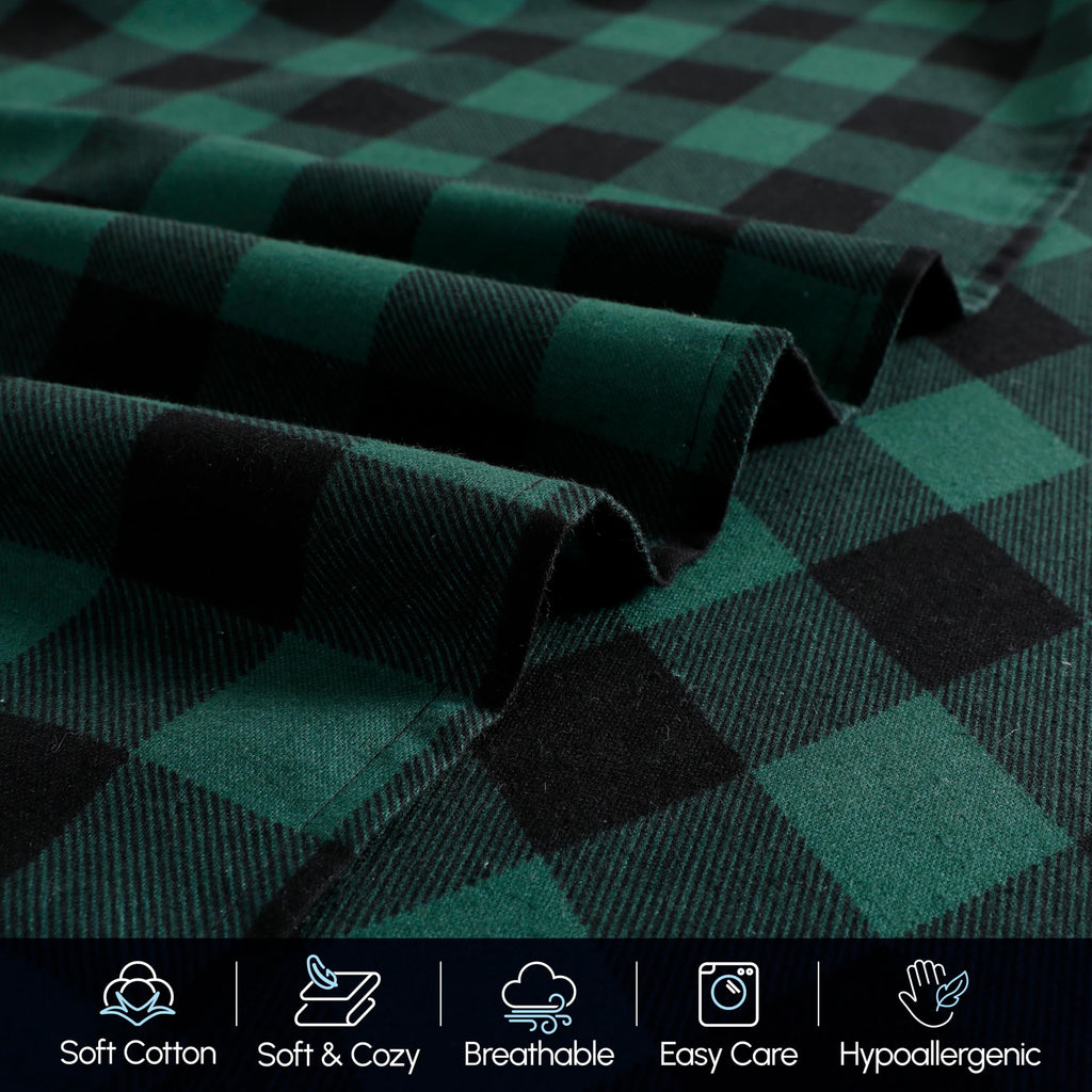 Buffalo Check Plaid Flannel Sheet Set, King, Green
