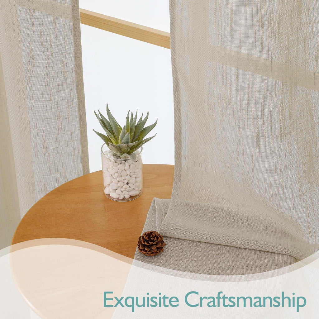 Extra Long Semi Sheer Curtains 108 Inches Long 2 Panels Set, Light Filtering Faux Linen Slub Textured Burlap Drapes