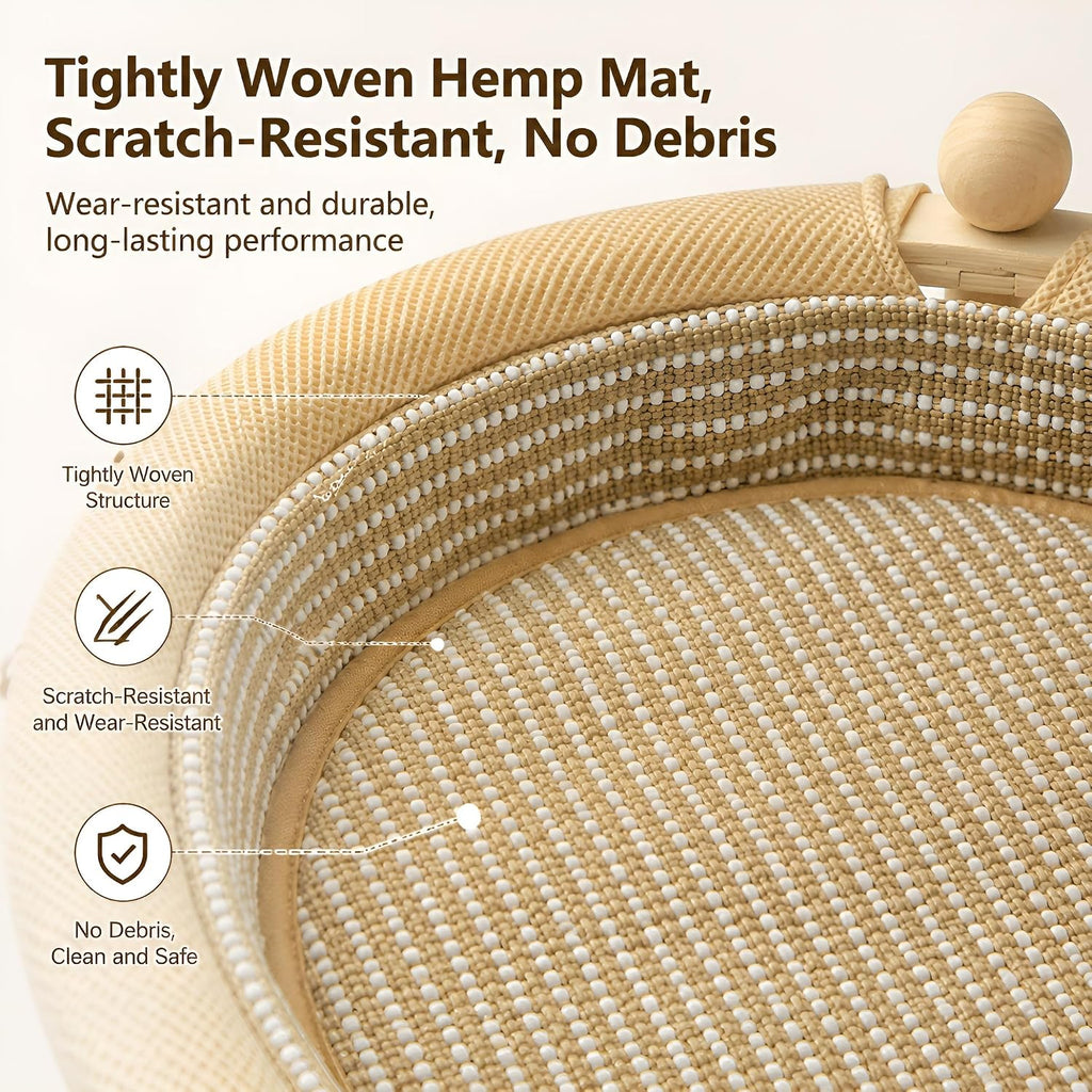 2-Tier Elevated Cat Hammock Bed, 2-in-1 Natural Sisal Jute Cat Scratching Pad with Sturdy Frame, Cat Lounger