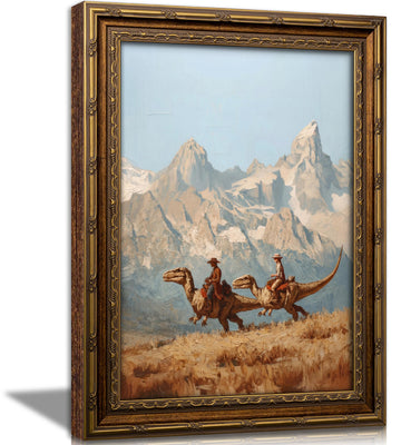 Vintage Dinosaur Cowboy Wall Art Funny Western Jurassic Wall Decor