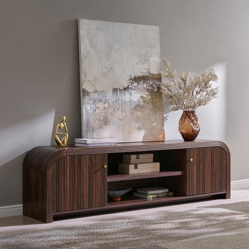 70" Modern Fluted TV Stand with Storage, Dark Walnut