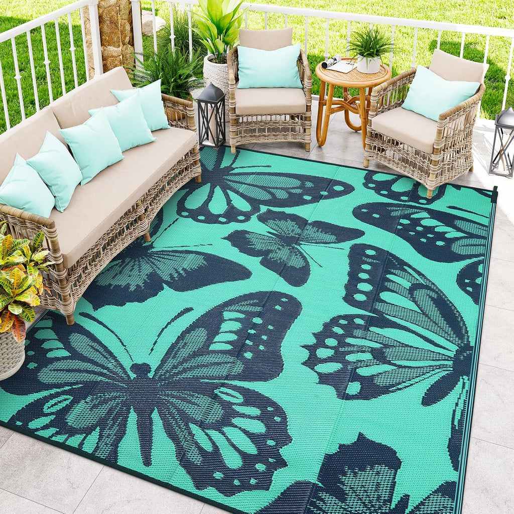 Outdoor Rug Waterproof 8x10 ft, Patio Plastic Straw Rugs for RV Camping, Reversible Mat Outside, Indoor Outdoor Large