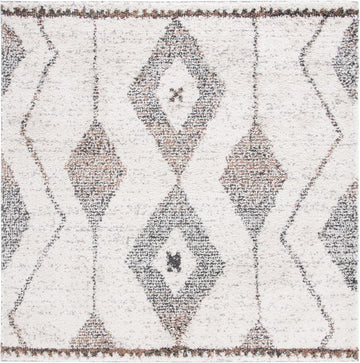 Jericho Shag Collection Area Rug - 6'7" Square, Ivory & Black, Moroccan Boho Design, Non-Shedding & Easy Care