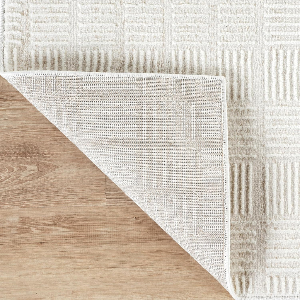 Cream Area Rug - Area Rugs - Vera Collection Checkered Minimalist Pattern - Non-Shedding,Easy to Clean Durable