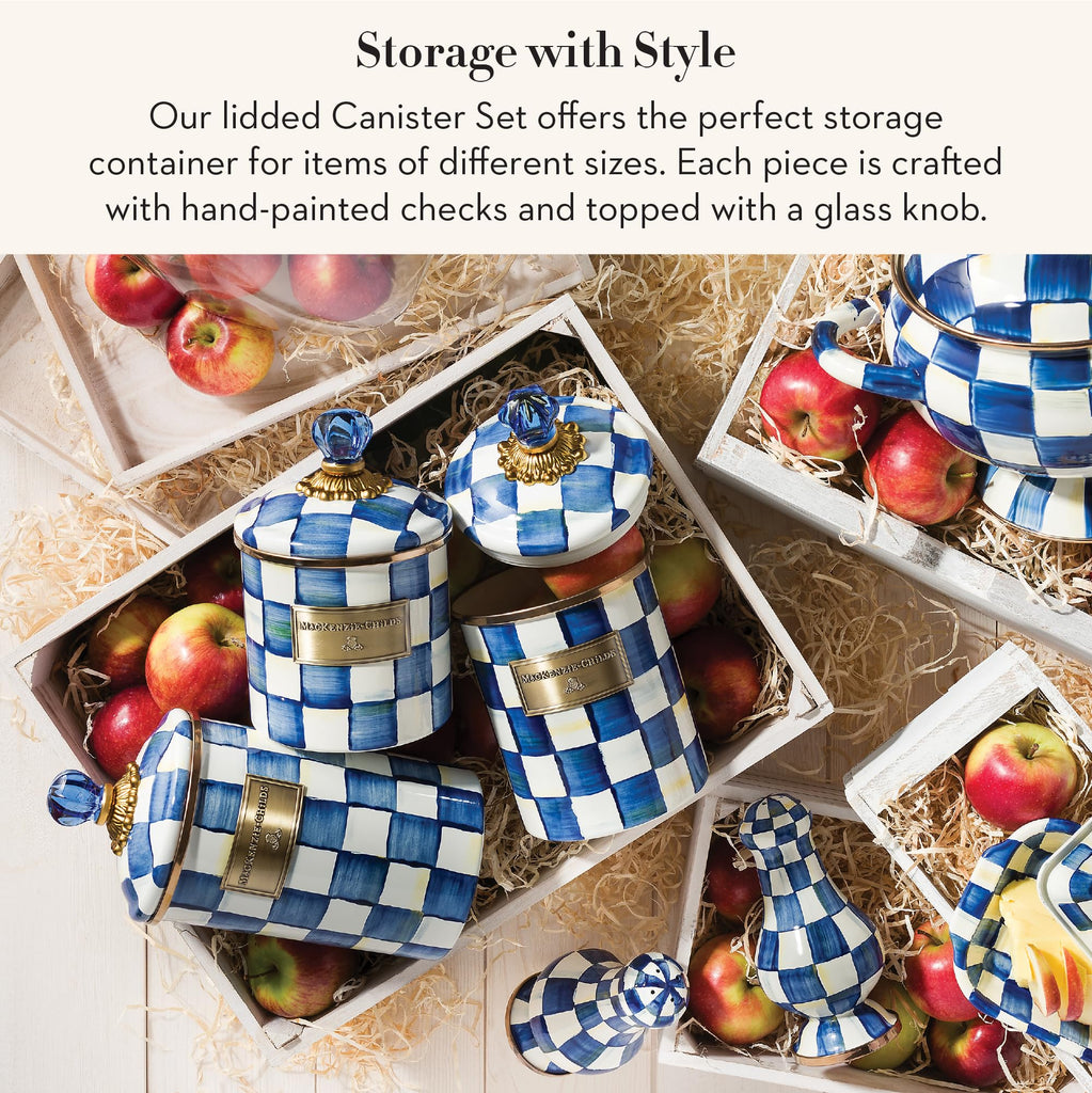 Enamel Canister Set, Blue-and-White Royal Check
