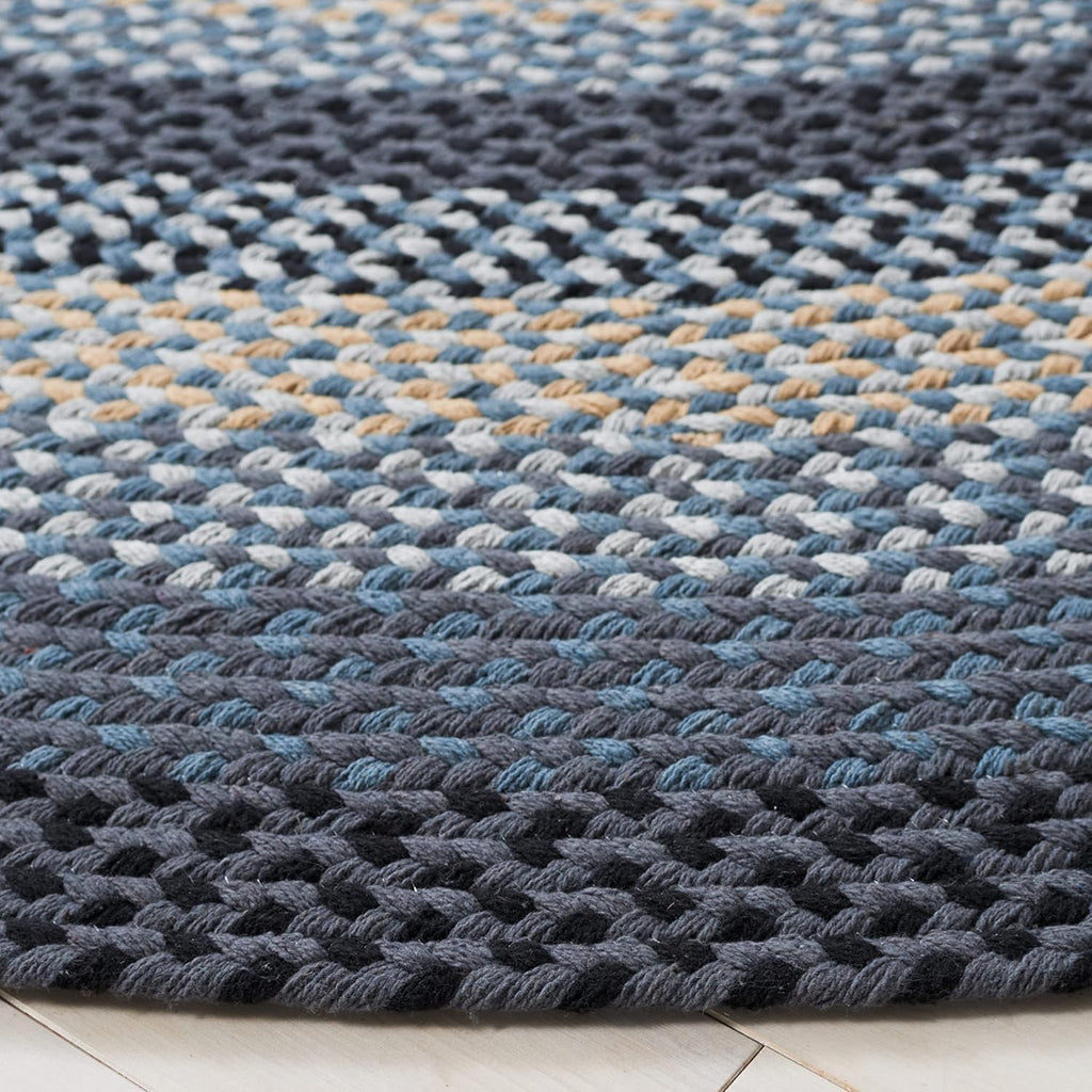 Braided Oval Rug, Dark Grey & Blue BRD651H