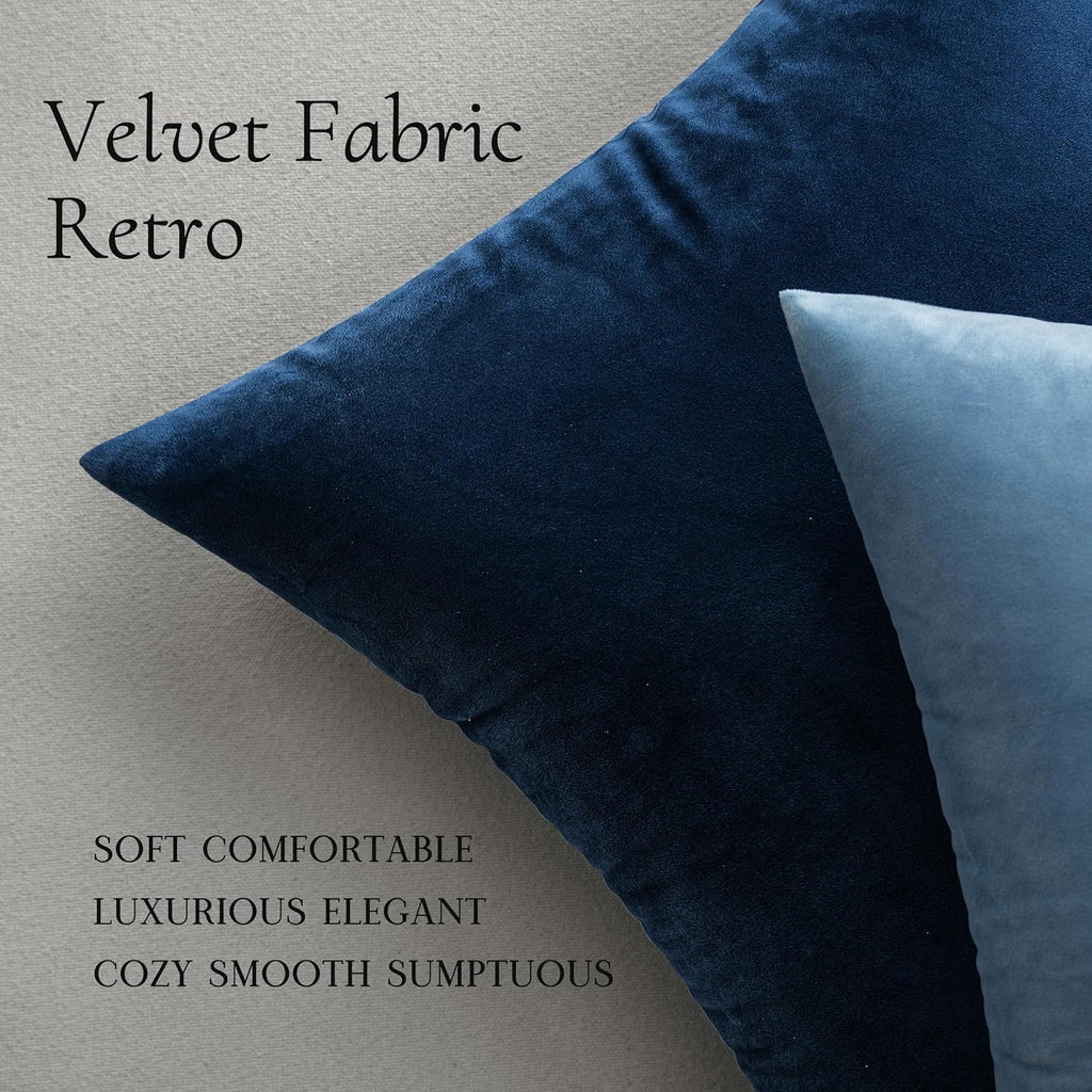 Velvet Throw Pillow Covers 18x18 Inch, Pack of 2 - Dark Blue, Super Soft Decorative Square Cushion Cases Modern