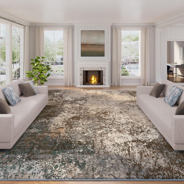 8x10 Modern Abstract Rug for Living Room, 8'x10' Washable Area Rug with Non-Slip Backing & Short Pile, Large Carpet with