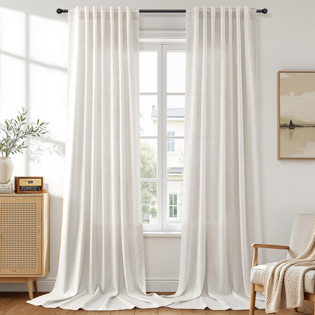 Extra Long Thick Linen Curtains 116 Inches Cream