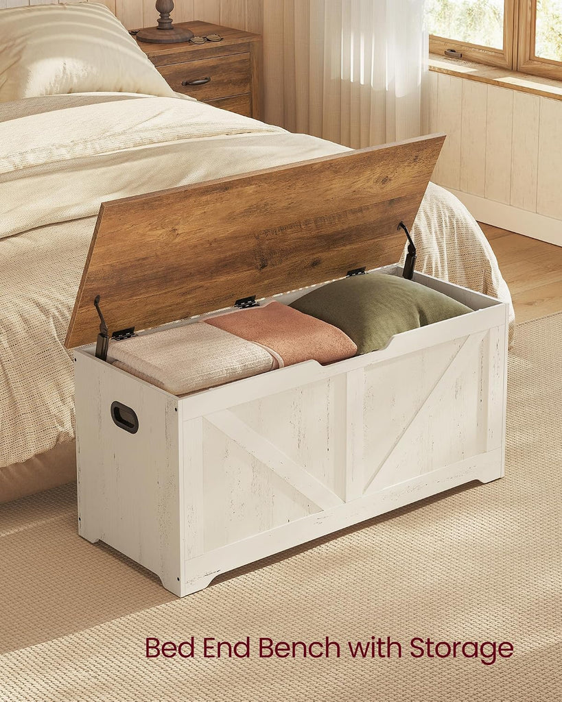 Storage Chest, Storage Bench with 2 Safety Hinges, Farmhouse Style, 15.7 x 39.4 x 18.1 Inches, , Honey Brown and