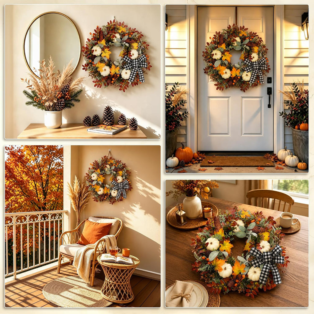 26" Fall Wreaths for Front Door Outside Pumpkin Autumn Wreath