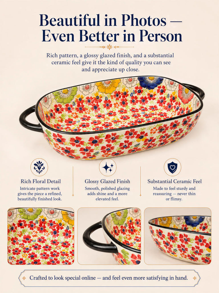 2-Piece Hand-Painted Polish Pottery Style Ceramic Baking Dish Set