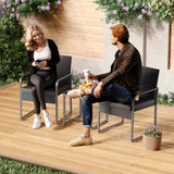 Gizoon 3 Pieces Patio Bistro Sets, Outdoor Rattan Conversation with Glass Table, Wicker Furniture Set with Cushion