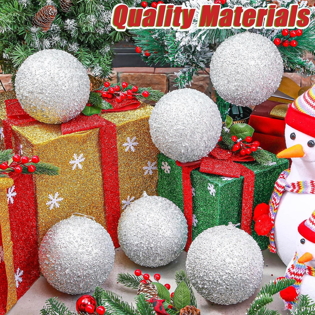 6 Pieces Silver Large 6" Christmas Balls Ornaments