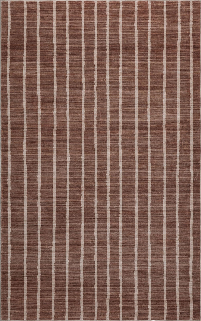 Washable Orton Distressed Ticking Stripe Machine-Washable Polyester Area Rug, Brown and Cream, Farmhouse