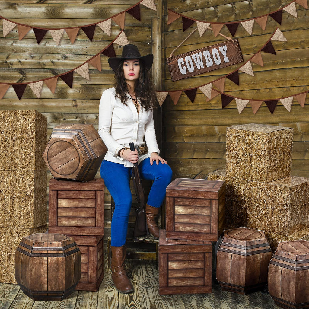 16 Pcs Hay Bales Boxes Western Party Decorations Wine Barrel