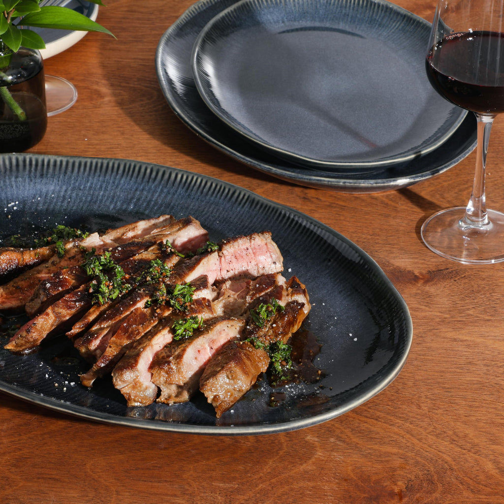 Sandy Pines 3 Piece Oval Platter Set, 15.7", 13.75" & 12" Stoneware Serving Platters, Reactive Glaze Finish