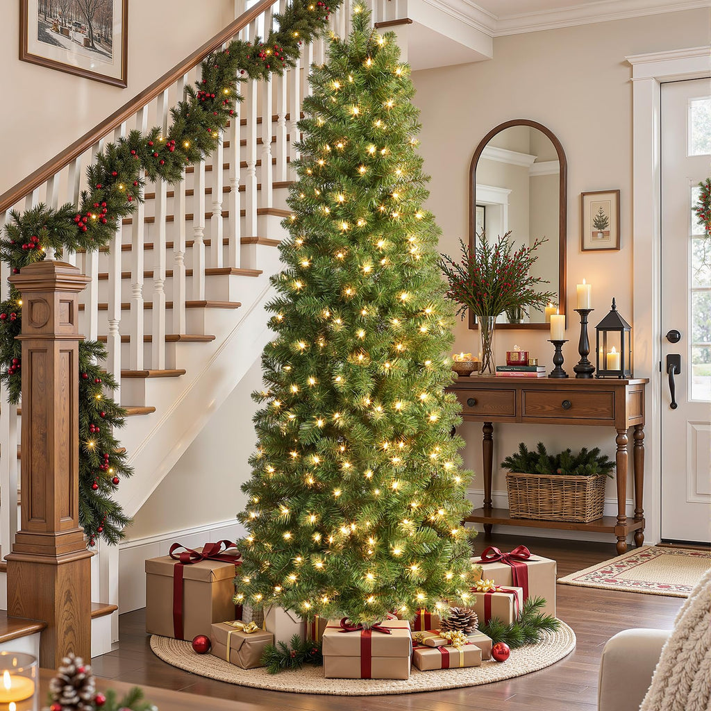 Prelit Artificial Pencil Christmas Tree 6FT & Warm White Lights