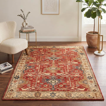 Traditional Handmade Wool Area Rug - Oriental Medallion Floral Pattern, Vintage Classic Bordered - Thick Plush Pile