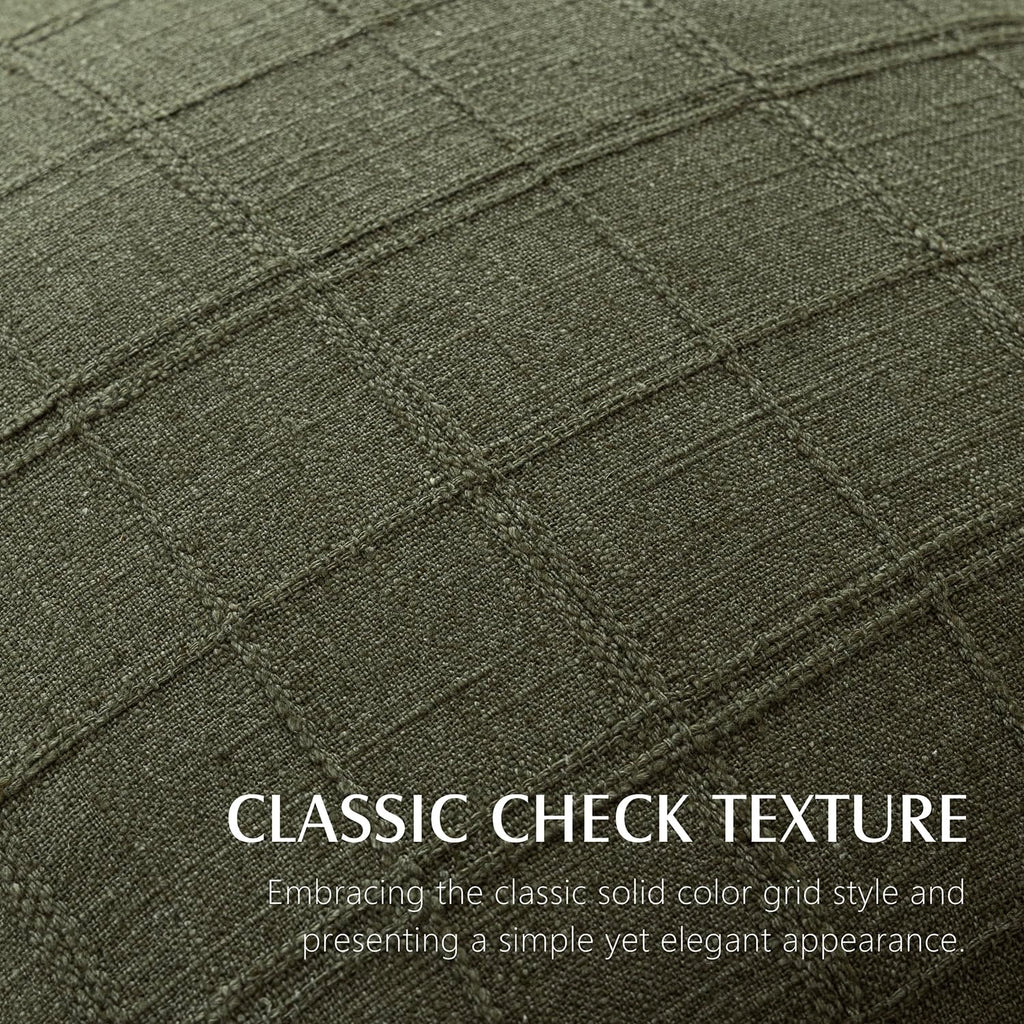 Boho Linen Check Decorative Throw Pillow Cover 20×20 Olive Green