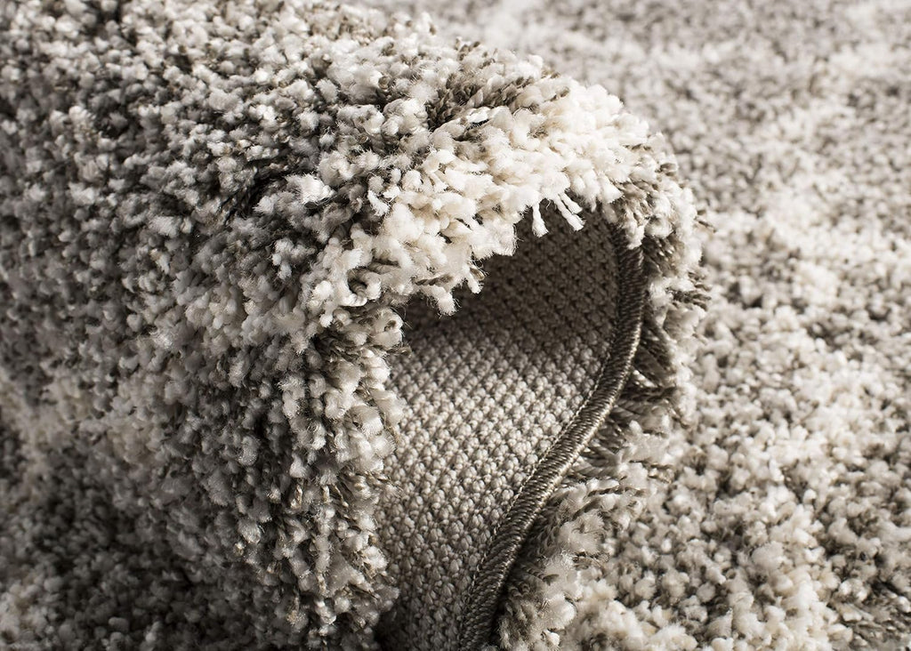 Hudson Shag Collection Area Rug - 5' Round, Grey & Ivory, Moroccan Trellis Design, Non-Shedding & Easy Care, 2-inch