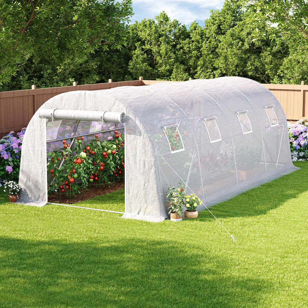 20*10*7FT Walk-in Tunnel Greenhouse, Galvanized Steel, White
