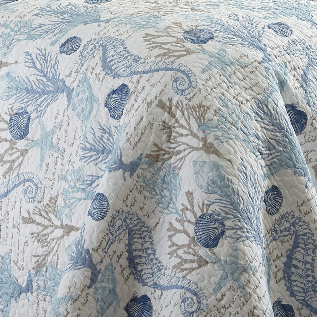 Galapagos Blue Cotton Quilt Set Blue, Natural Coastal