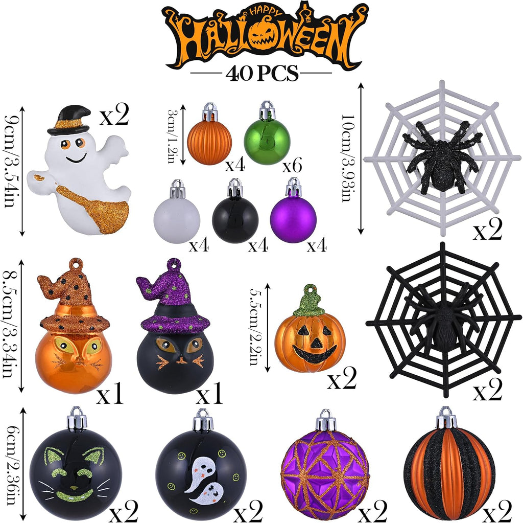 Large Halloween Ornaments Shatterproof Tree Decorations - Set of 40